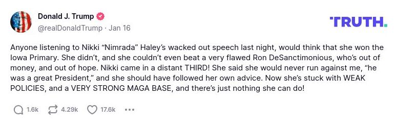 Post image from Donald Trump