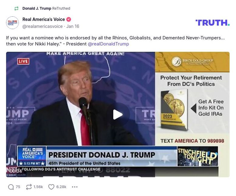 Post image from Donald Trump