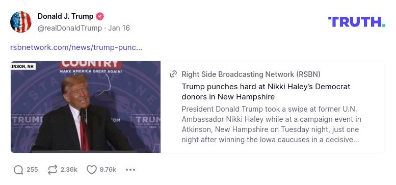 Post image from Donald Trump