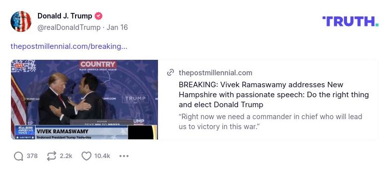 Post image from Donald Trump