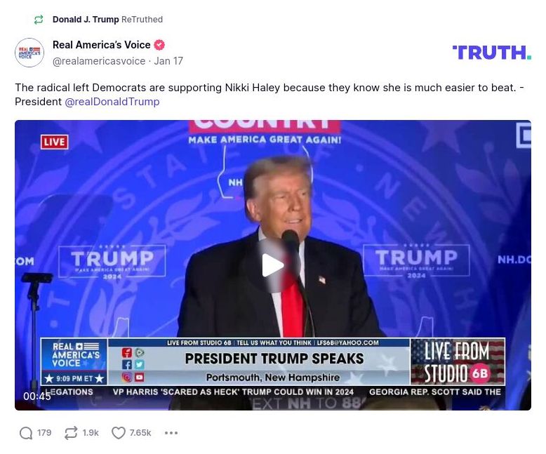 Post image from Donald Trump