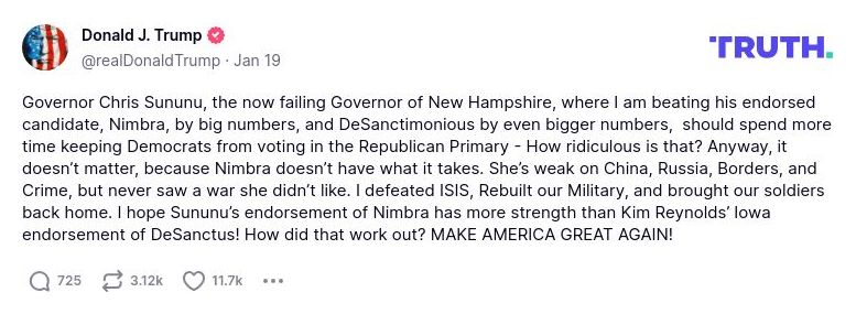 Post preview from Donald Trump