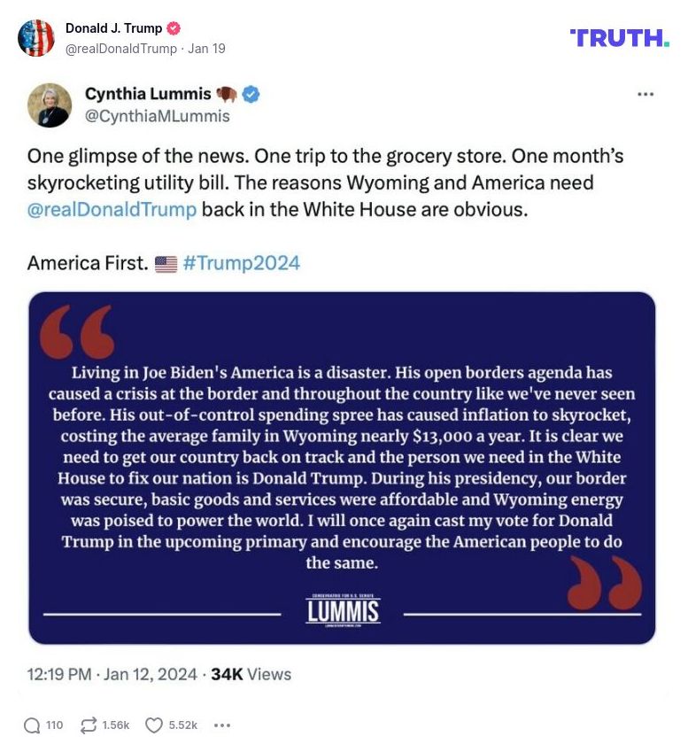 Post image from Donald Trump