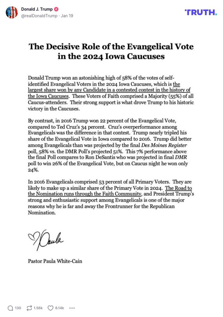 Post image from Donald Trump