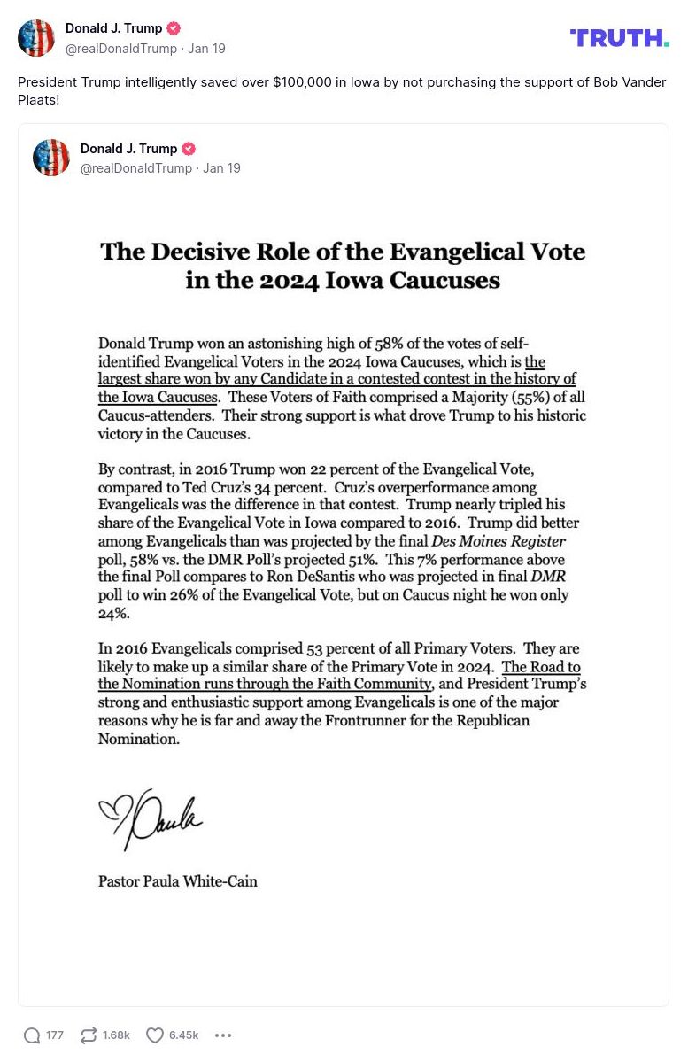 Post image from Donald Trump