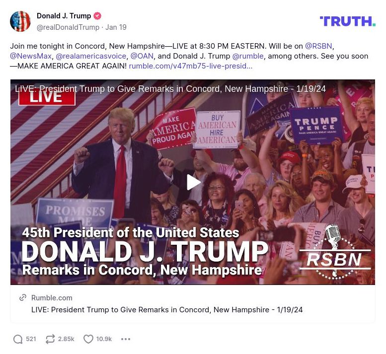 Post image from Donald Trump