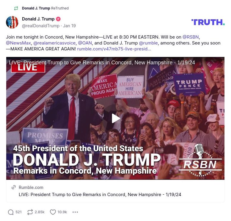 Post image from Donald Trump