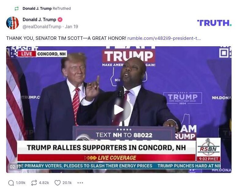 Post image from Donald Trump