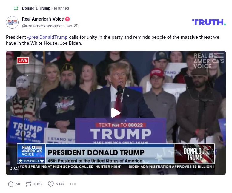 Post image from Donald Trump