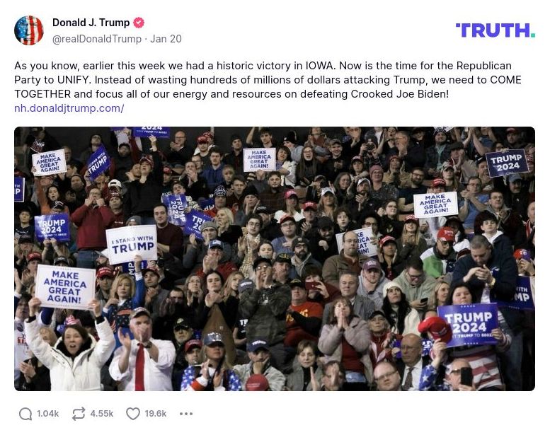 Post image from Donald Trump