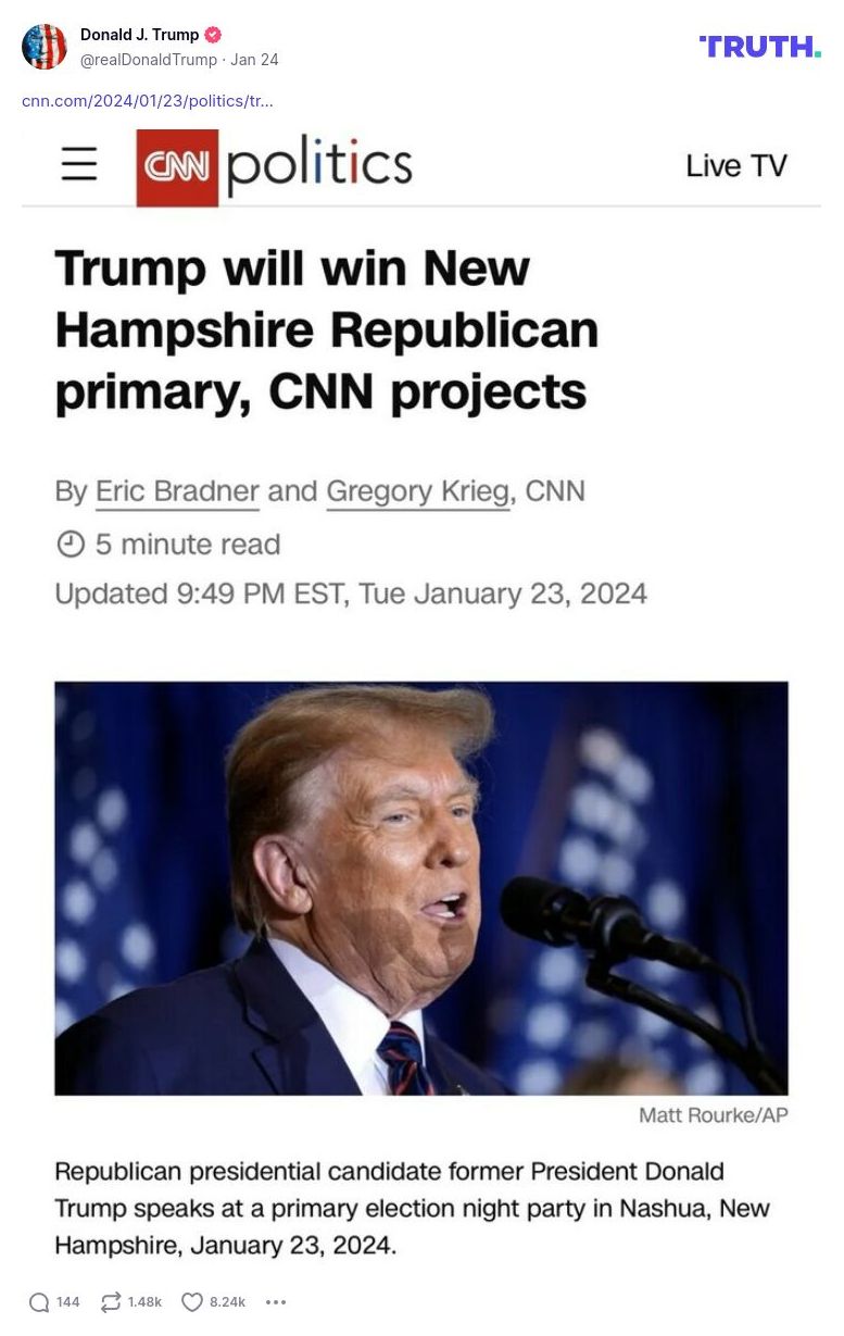 Post preview from Donald Trump