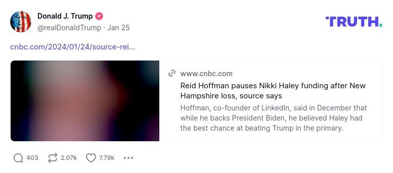 Post image from Donald Trump