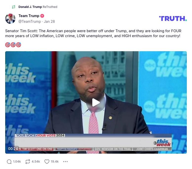 Post preview from Donald Trump