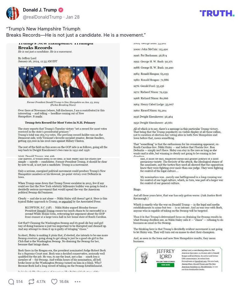 Post image from Donald Trump