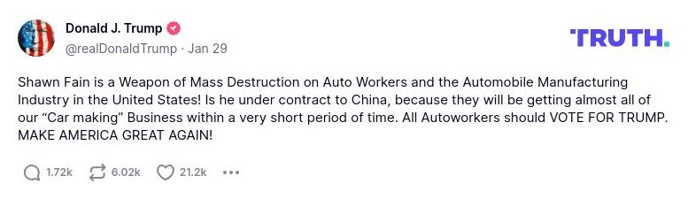 Post preview from Donald Trump