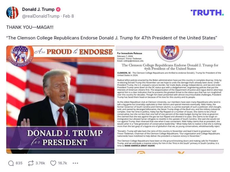 Post image from Donald Trump