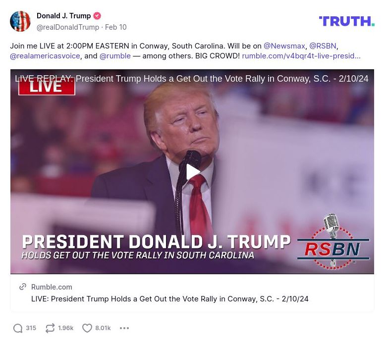 Post image from Donald Trump