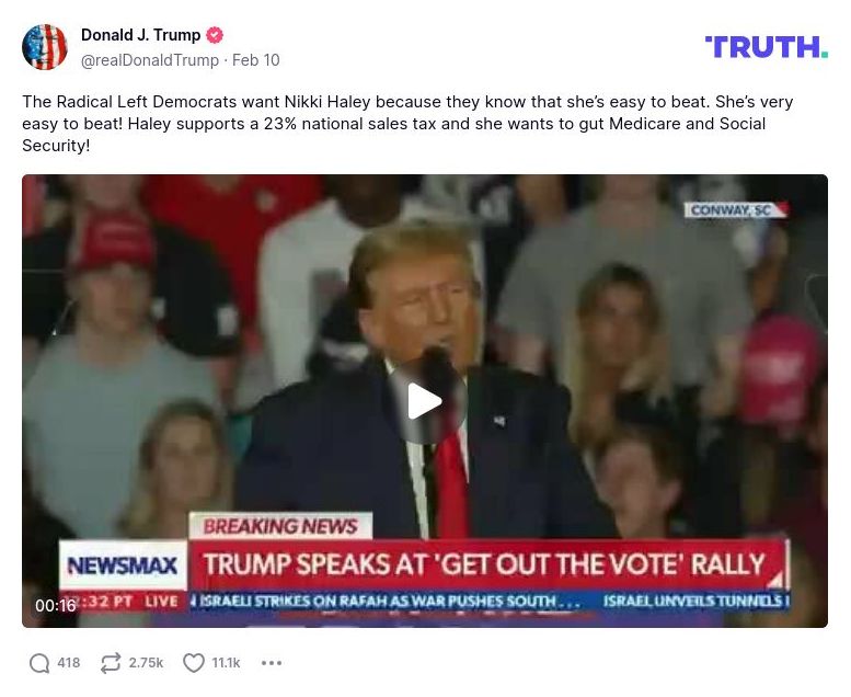 Post image from Donald Trump