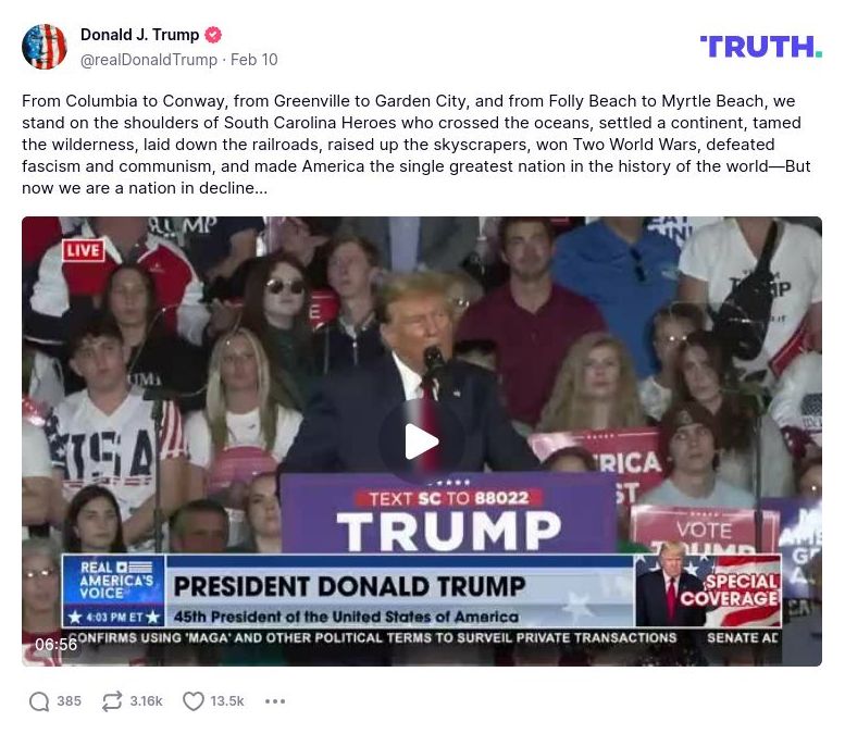 Post image from Donald Trump