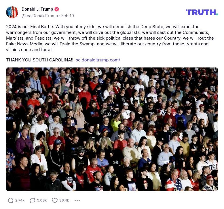 Post image from Donald Trump