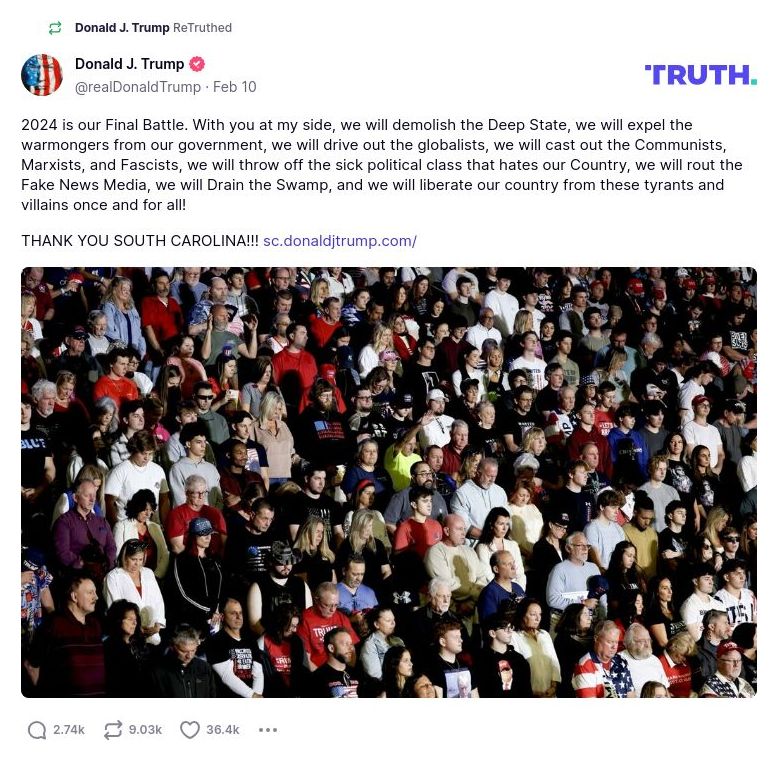 Post image from Donald Trump