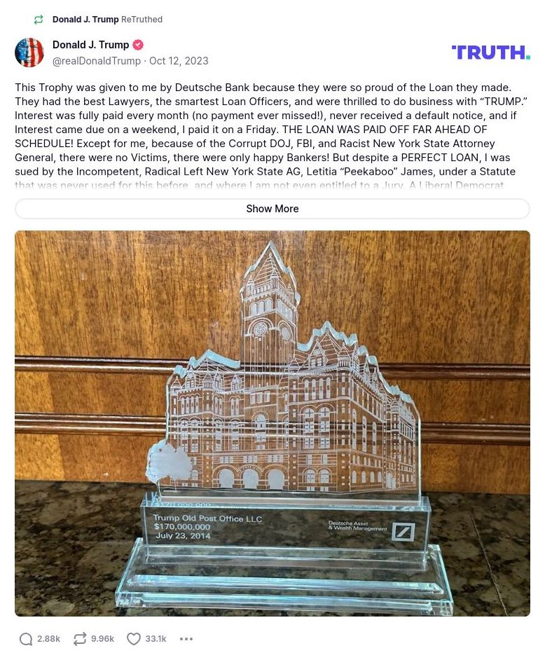 Post image from Donald Trump