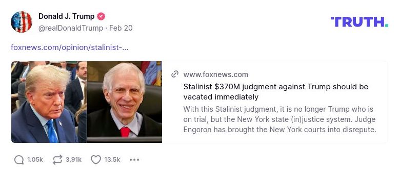 Post image from Donald Trump