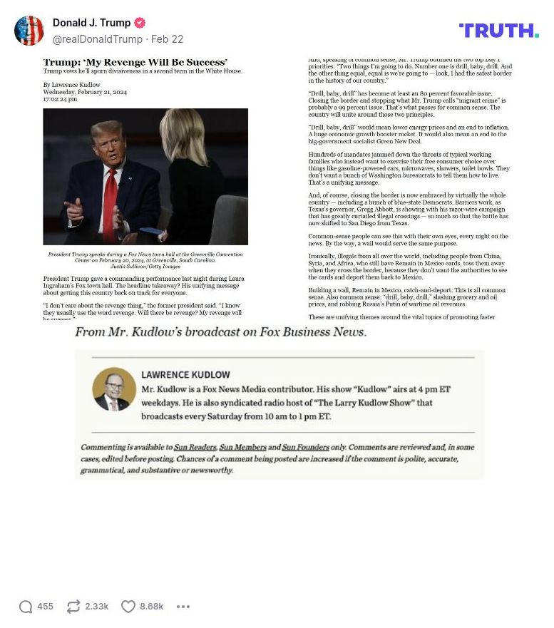 Post image from Donald Trump