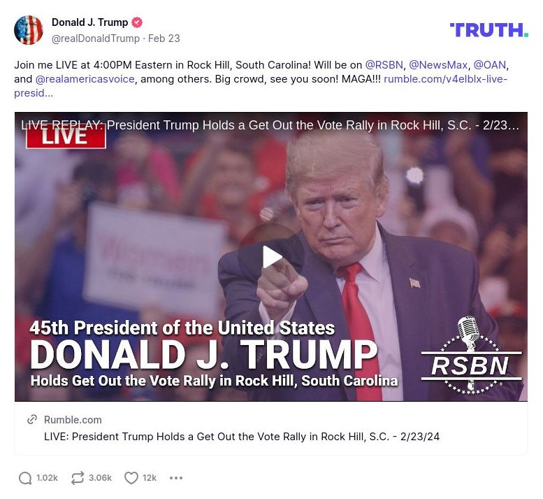 Post image from Donald Trump