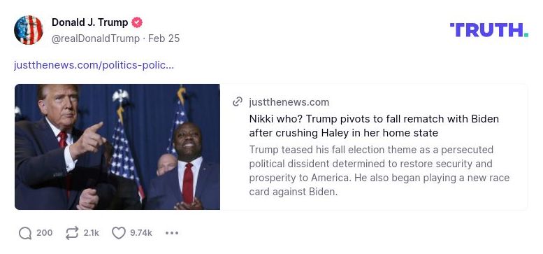 Post image from Donald Trump