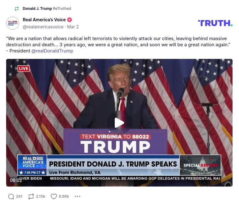 Post image from Donald Trump