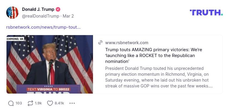 Post image from Donald Trump