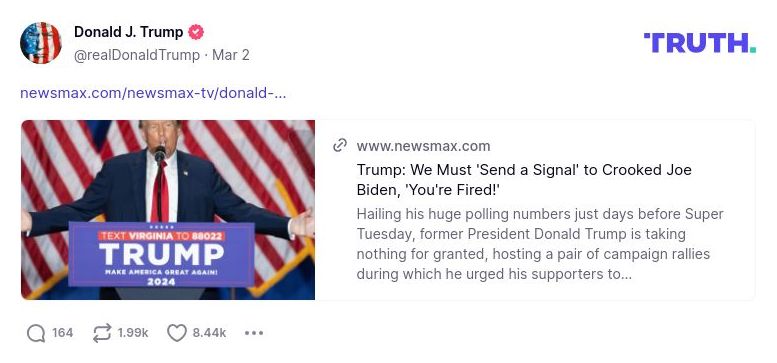 Post image from Donald Trump