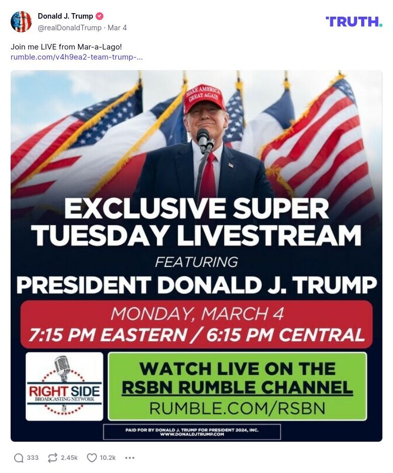 Post image from Donald Trump