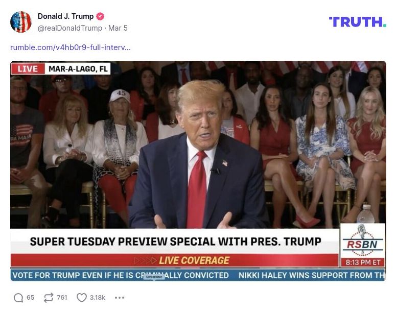 Post image from Donald Trump