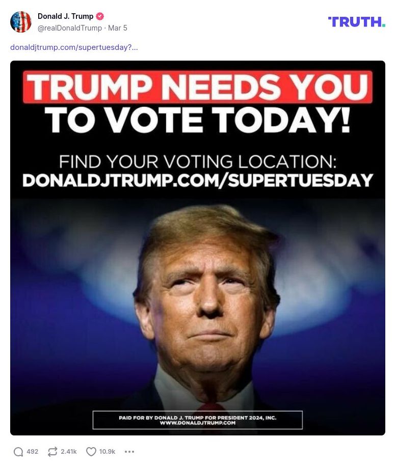 Post image from Donald Trump