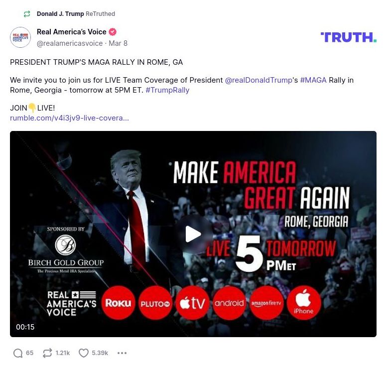 Post image from Donald Trump