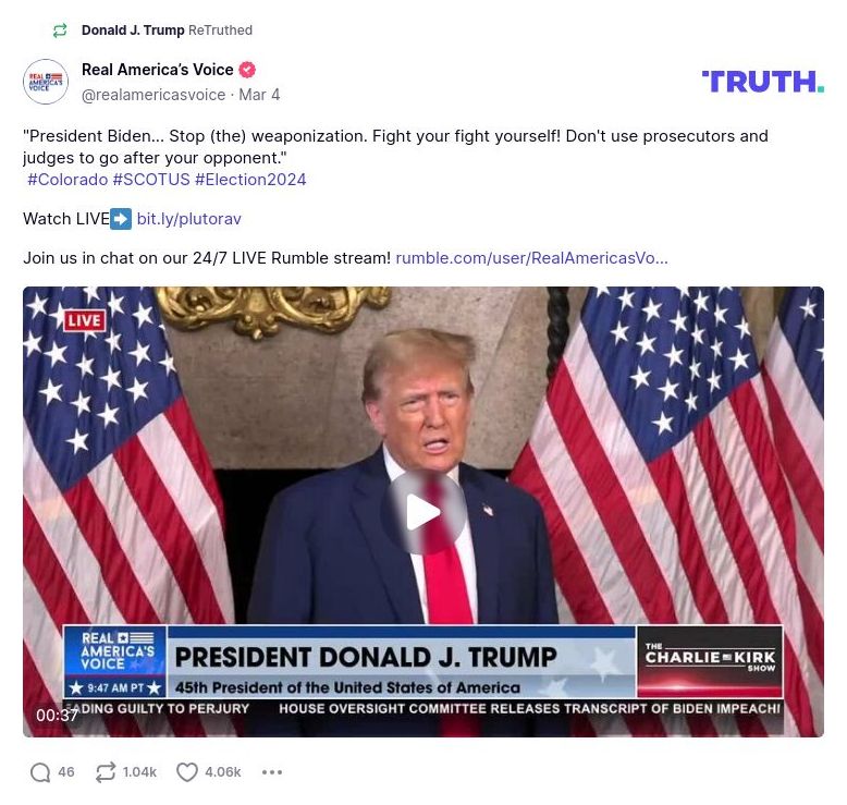 Post image from Donald Trump