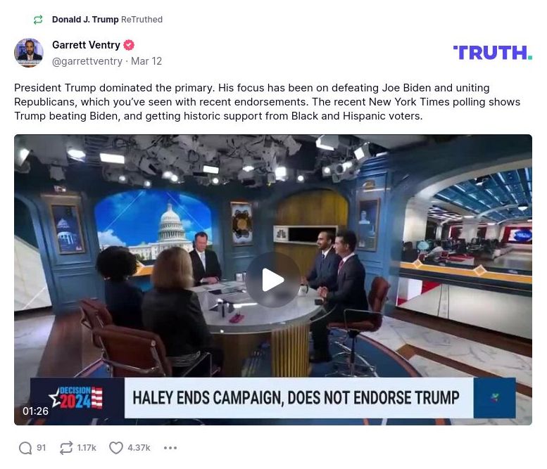 Post image from Donald Trump