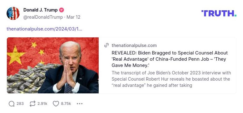 Post preview from Donald Trump