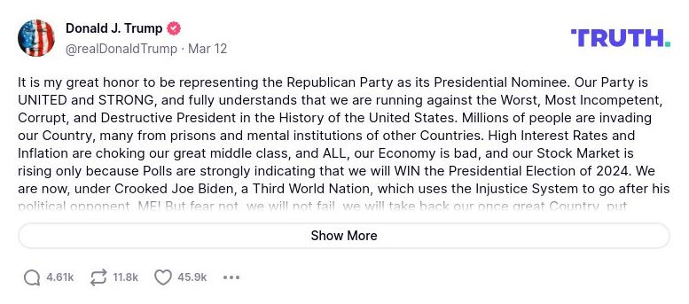 Post preview from Donald Trump