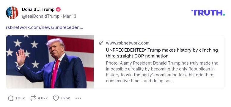 Post image from Donald Trump