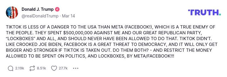 Post image from Donald Trump