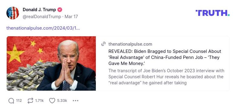 Post preview from Donald Trump