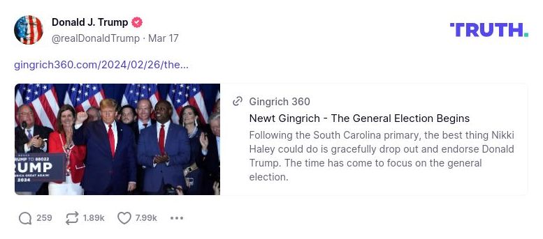 Post image from Donald Trump