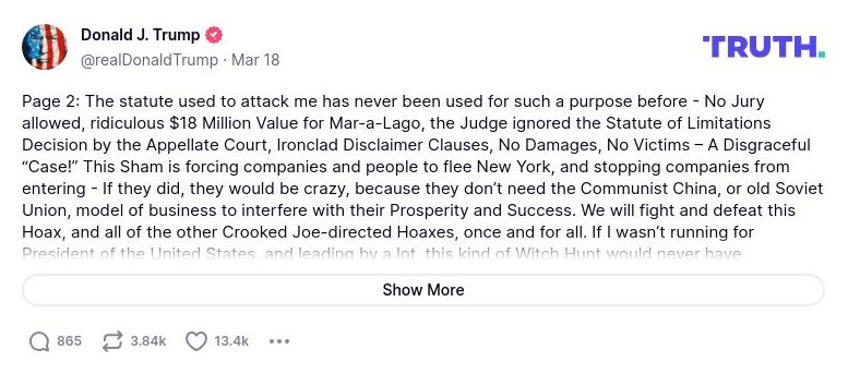 Post preview from Donald Trump