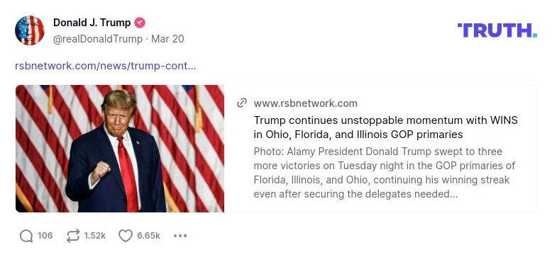 Post image from Donald Trump