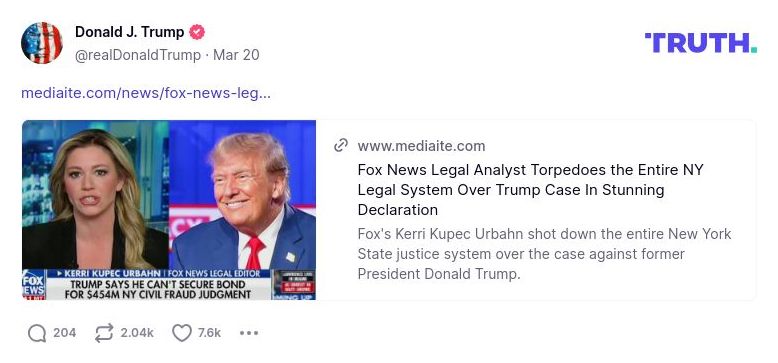 Post image from Donald Trump