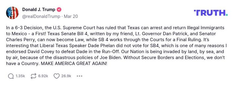 Post image from Donald Trump