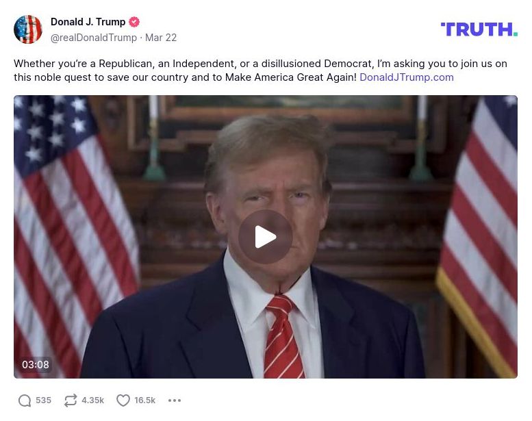 Post image from Donald Trump